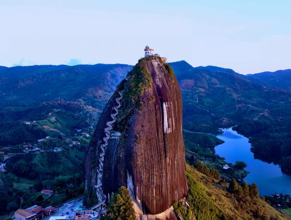 Aerial shot of Piedra del Peñol in Guatape, Colombia